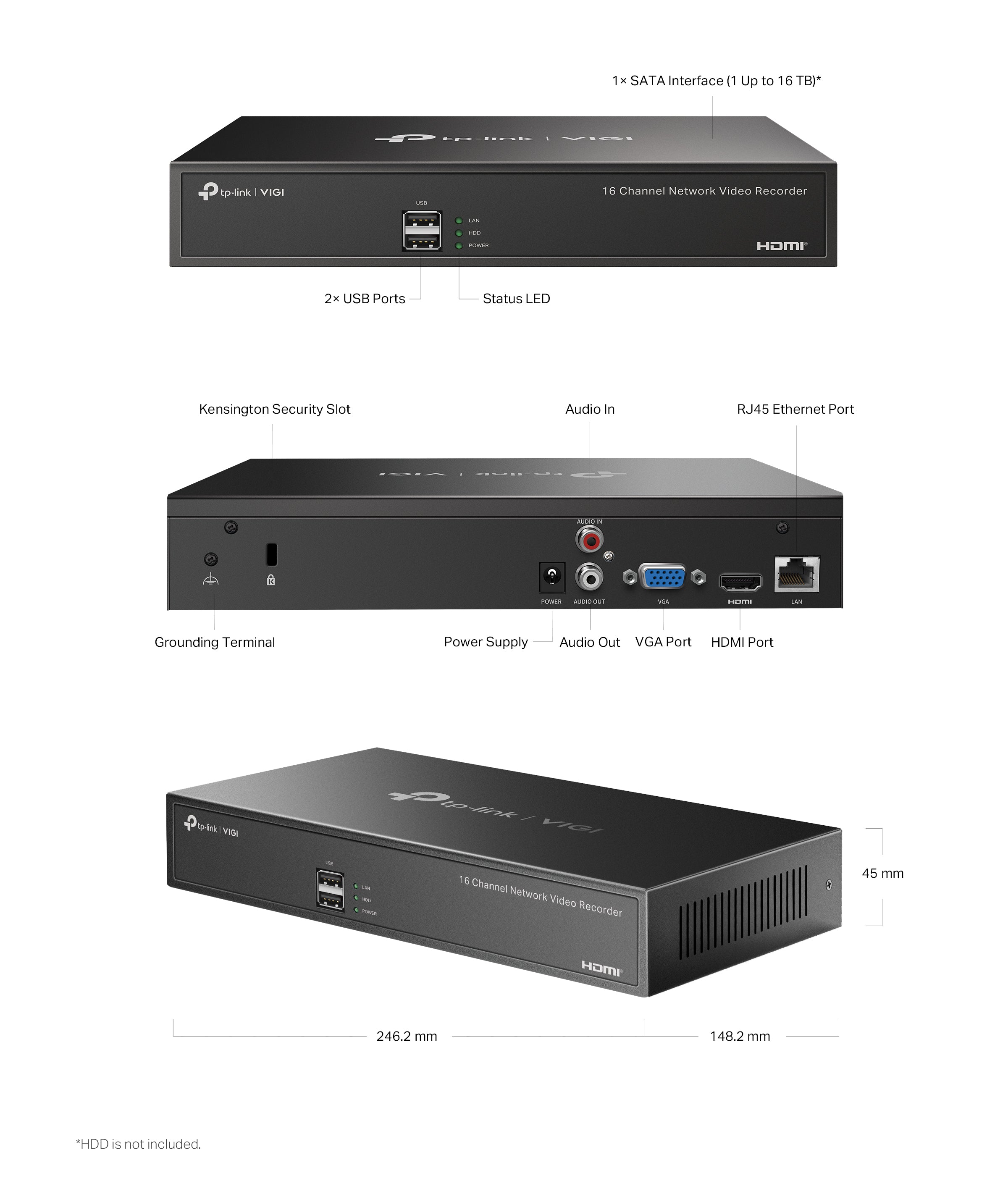 VIGI 1 serie NVR, 1 Harde schijf, 16 kanalen input - NVR1016H