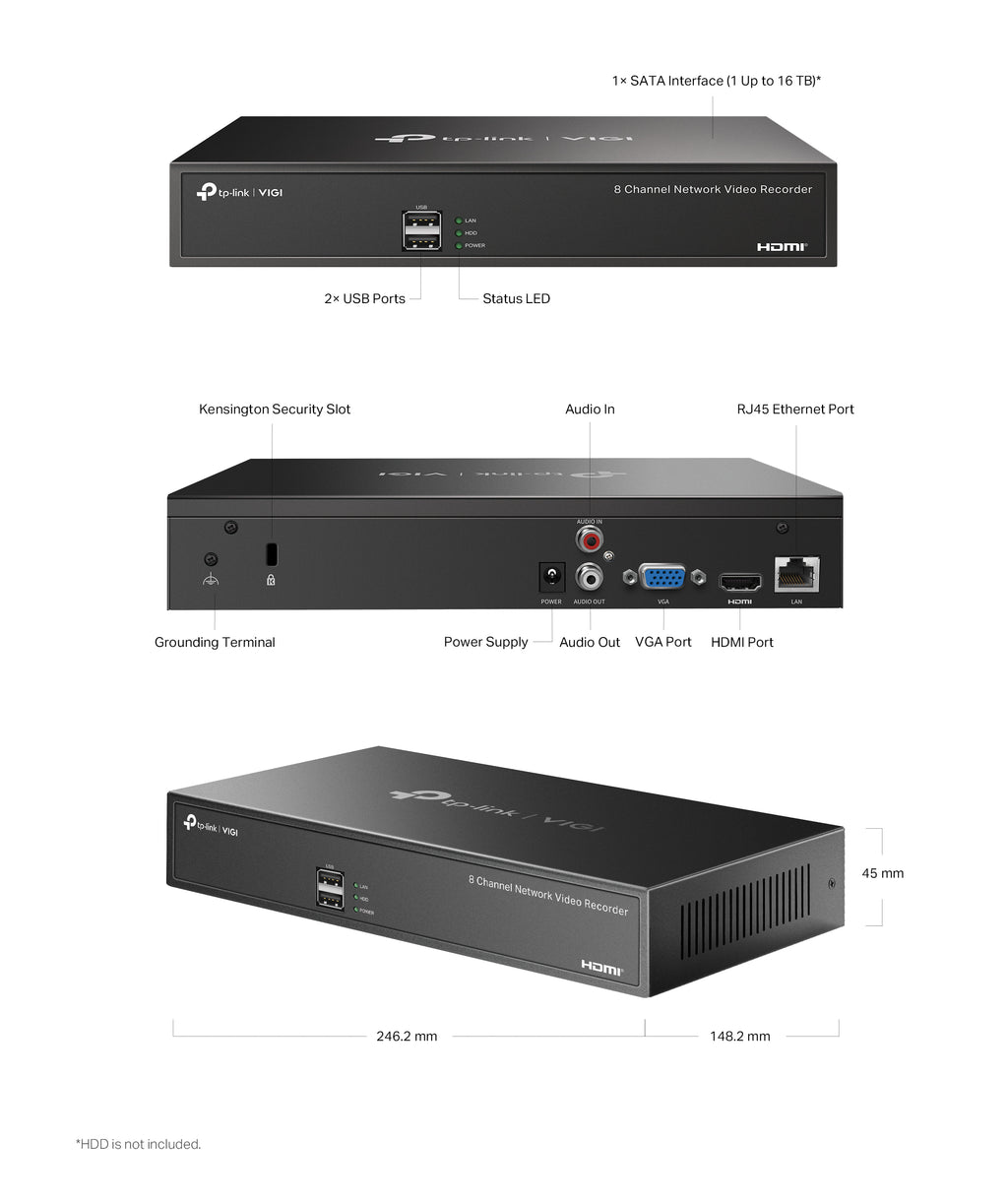 VIGI 1 serie NVR, 1 Harde schijf, 8 kanalen input - NVR1008H