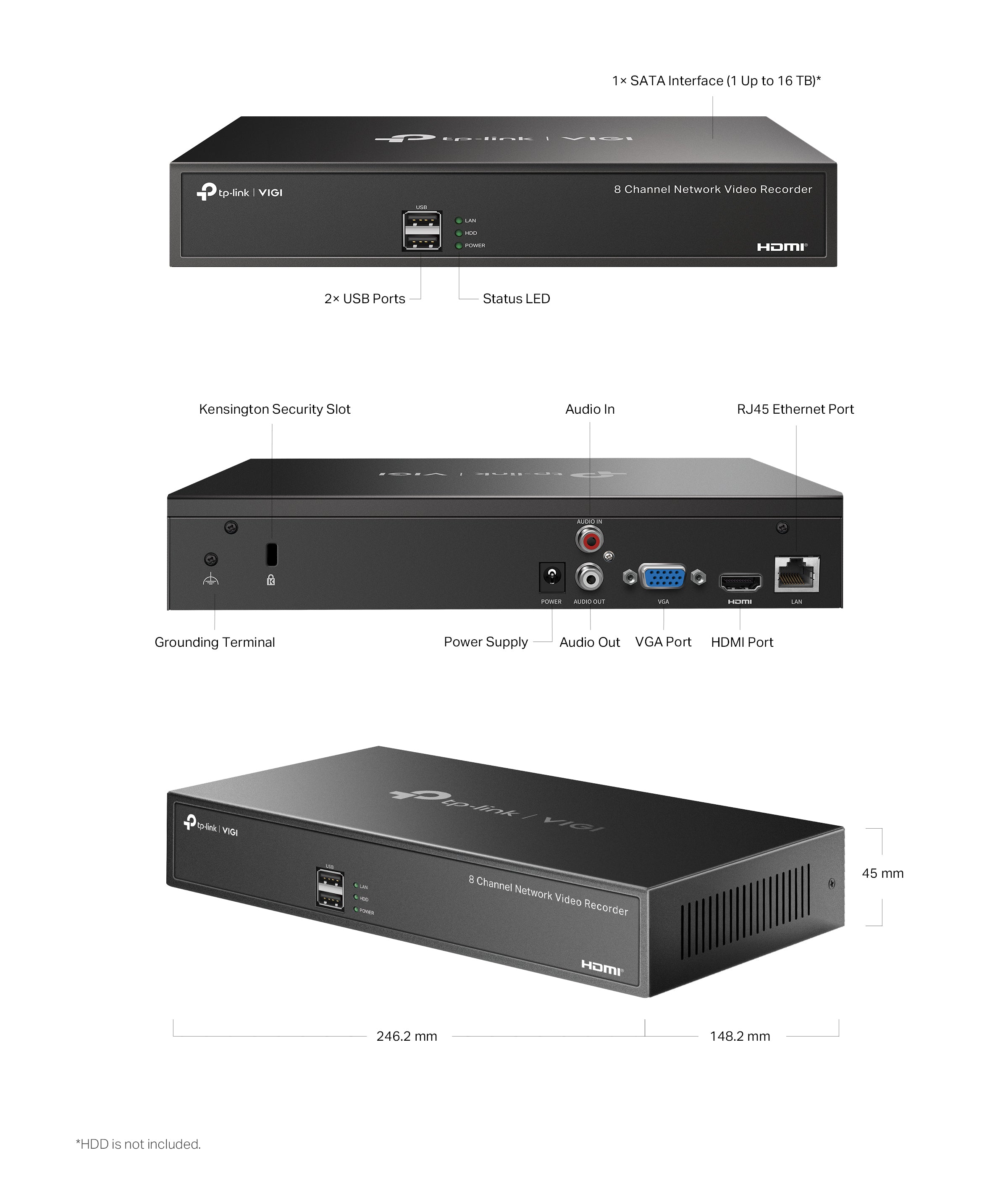 VIGI 1 serie NVR, 1 Harde schijf, 8 kanalen input - NVR1008H