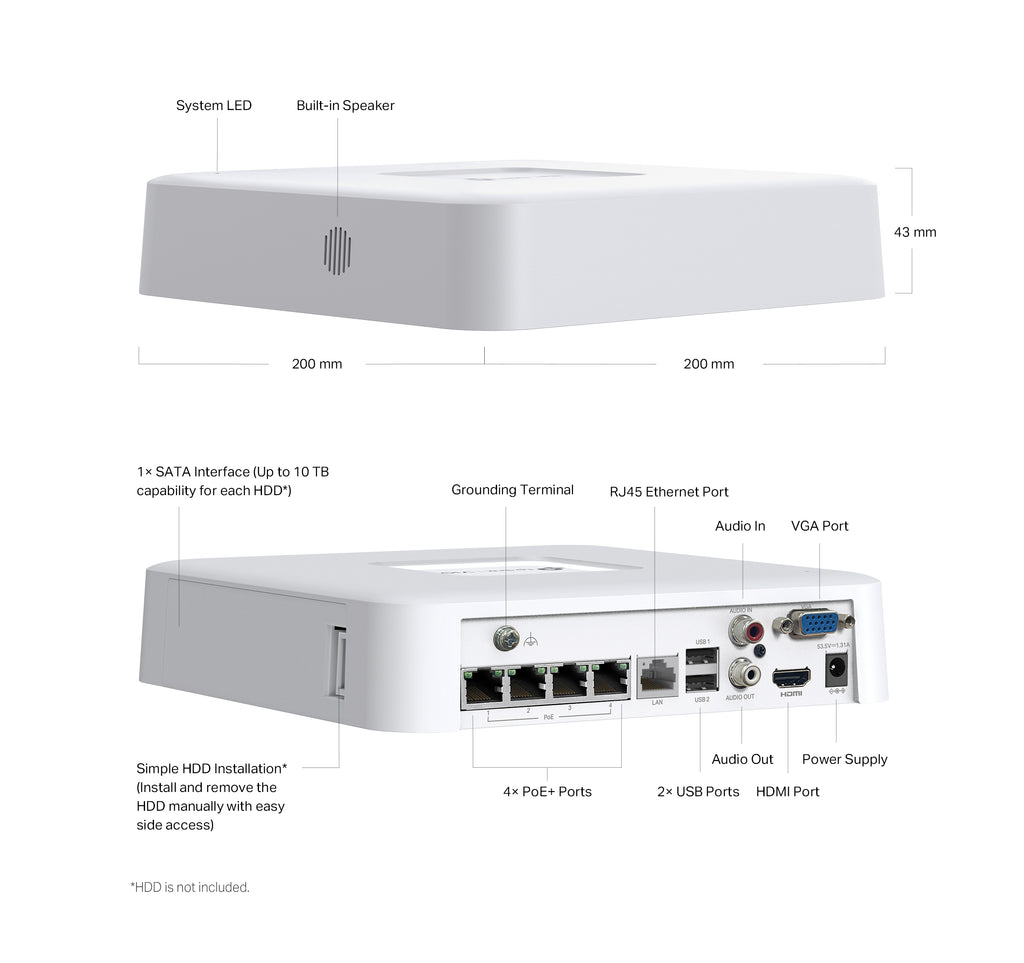 VIGI 1 serie NVR, 1 Harde schijf, 4 kanalen input, 4x PoE - NVR1104H-4P