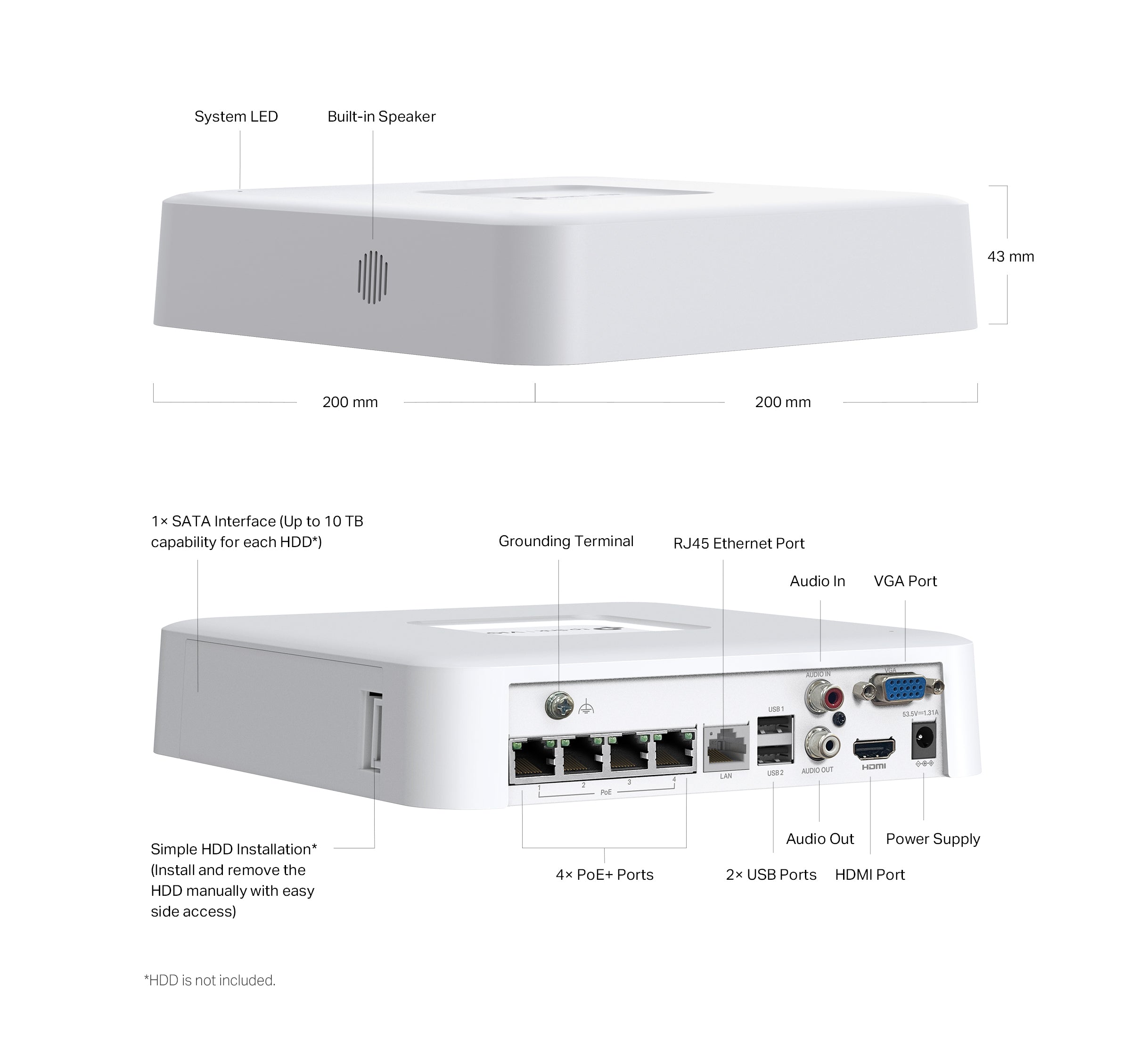 VIGI 1 serie NVR, 1 Harde schijf, 4 kanalen input, 4x PoE - NVR1104H-4P