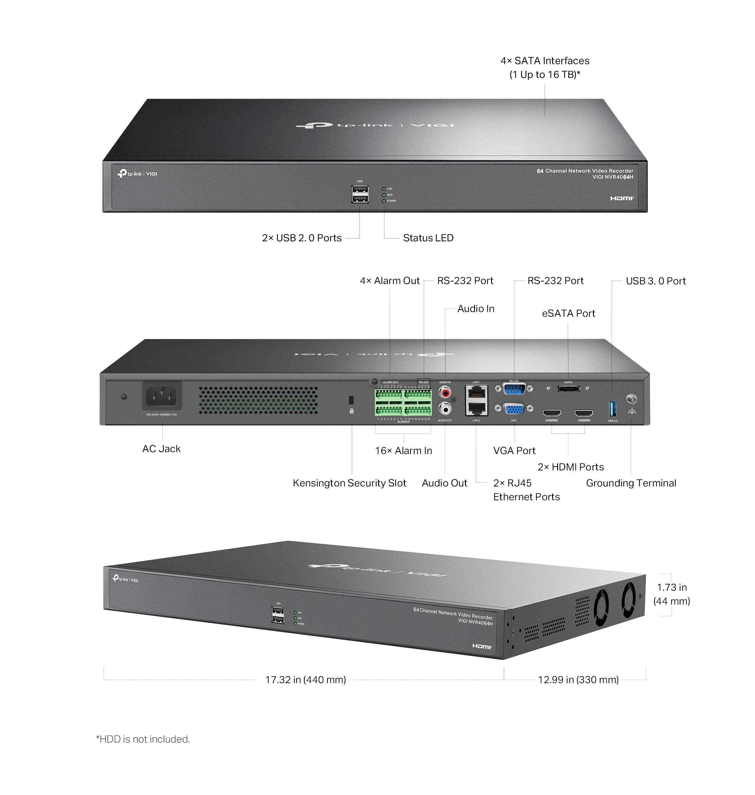 VIGI 4 serie NVR, 4 Harde schijven, 64 kanalen input  - NVR4064H