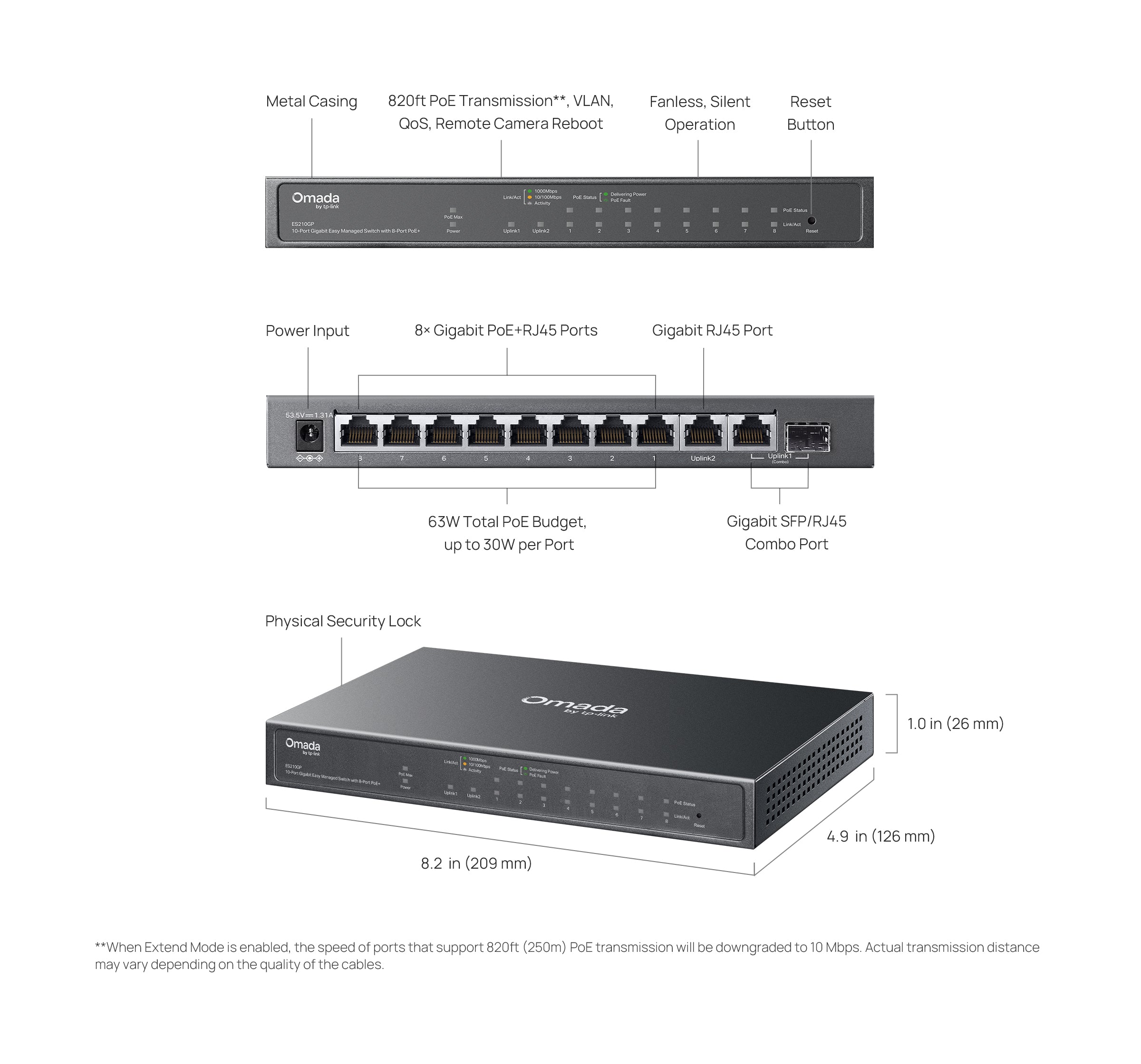 Omada - Switch, 10-Port, 8x PoE+ - Switch ES210GP