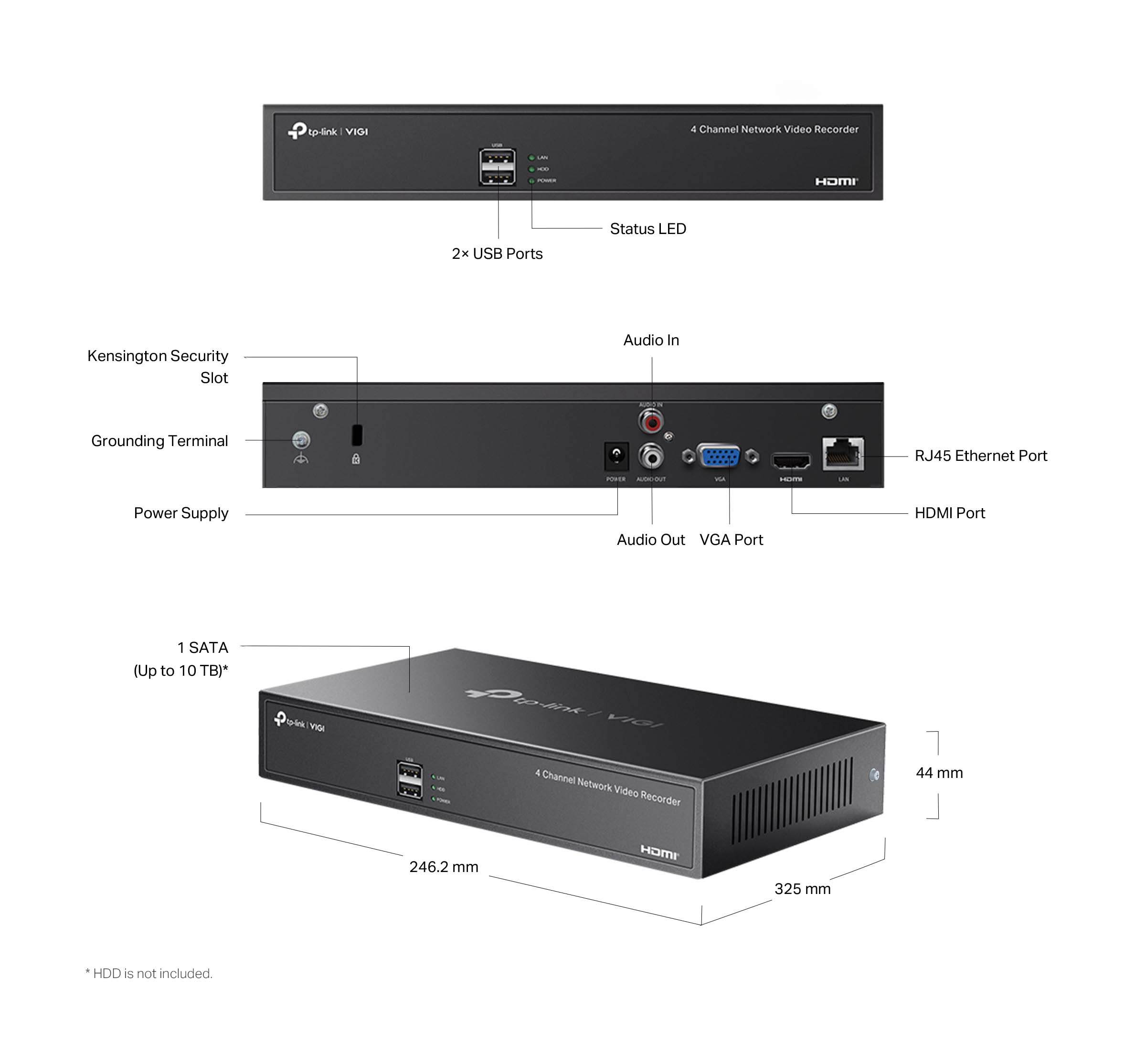 VIGI 1 serie NVR, 1 Harde schijf, 4 kanalen input - NVR1004H