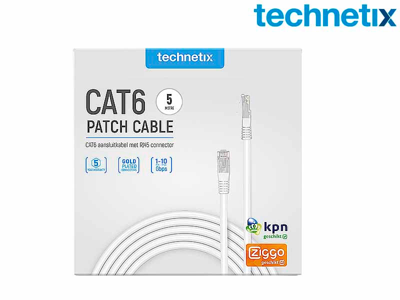 CAT 6 netwerkkabel, U/UTP, 5 meter, CU, KPN/Ziggo geschikt