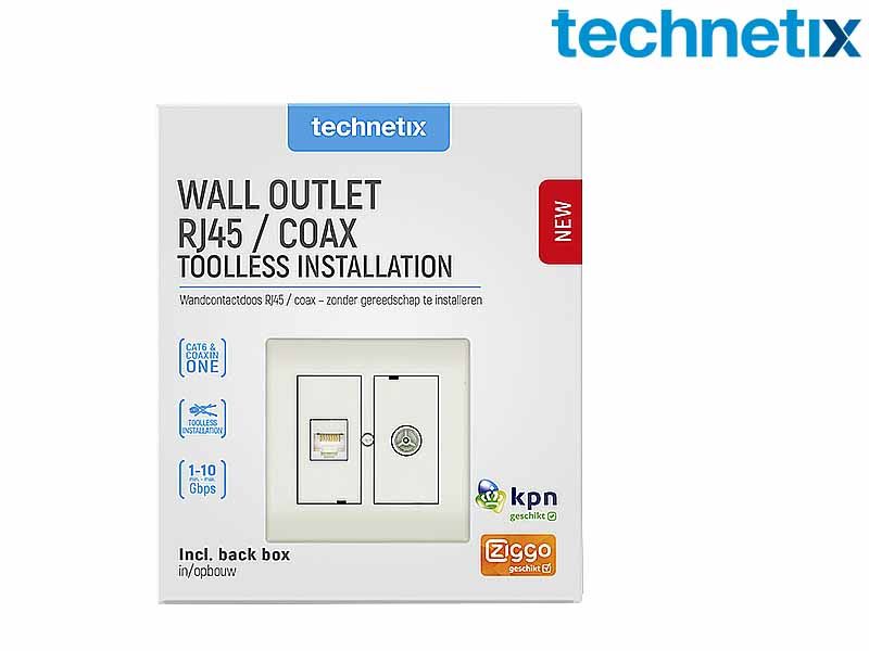 Wandcontactdoos Coax/RJ45 tweegats CAT 6 / CAT 5 - Technetix