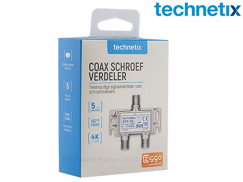 Coaxverdeler 2-weg F-female, geschikt voor interactieve TV (ESX-02-S) - Technetix