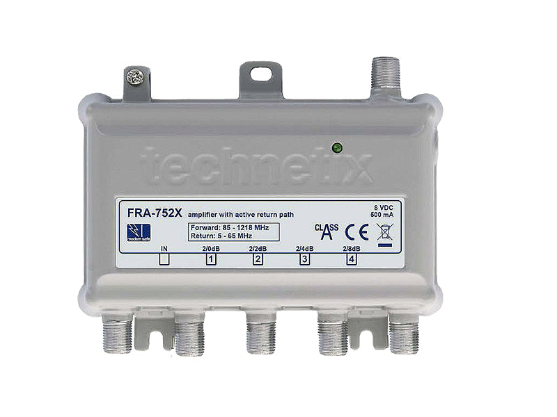 Coaxversterker 4x uitgangen tot 8 dB, geschikt voor interactieve TV (FRA75xS) - Technetix