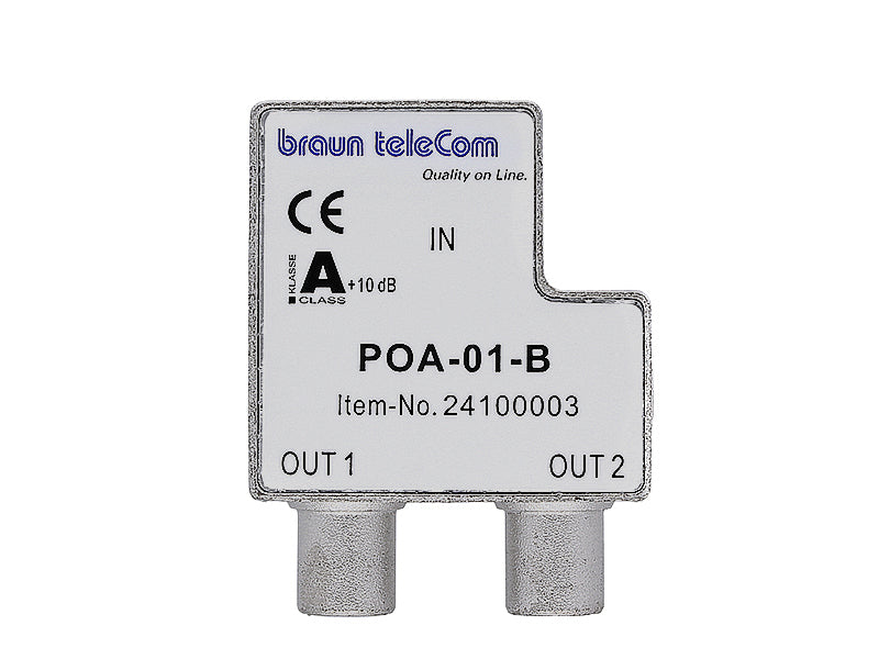 Coaxverdeler 2-weg IEC male, geschikt voor interactieve TV (POA-01-B) - Braun Telecom