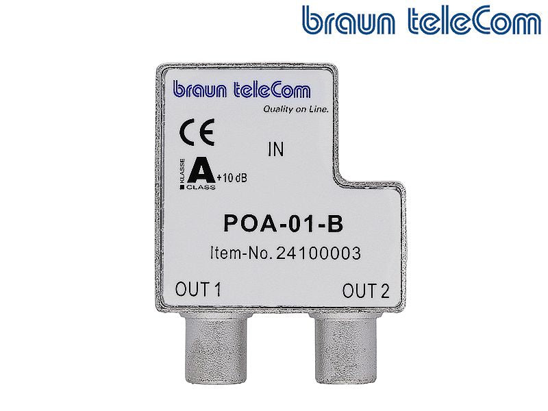 Coaxverdeler 2-weg IEC male, geschikt voor interactieve TV (POA-01-B) - Braun Telecom