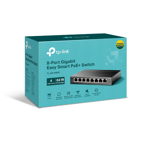TP-Link TL-SG108PE - switch - 8-poorts - Gigabit - Easy Smart - POE - 4x PoE - 55W