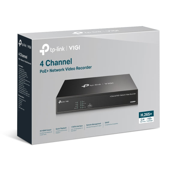 VIGI 1 serie NVR, 1 Harde schijf, 4 kanalen input, 4x PoE - NVR1004H-4P-2TB