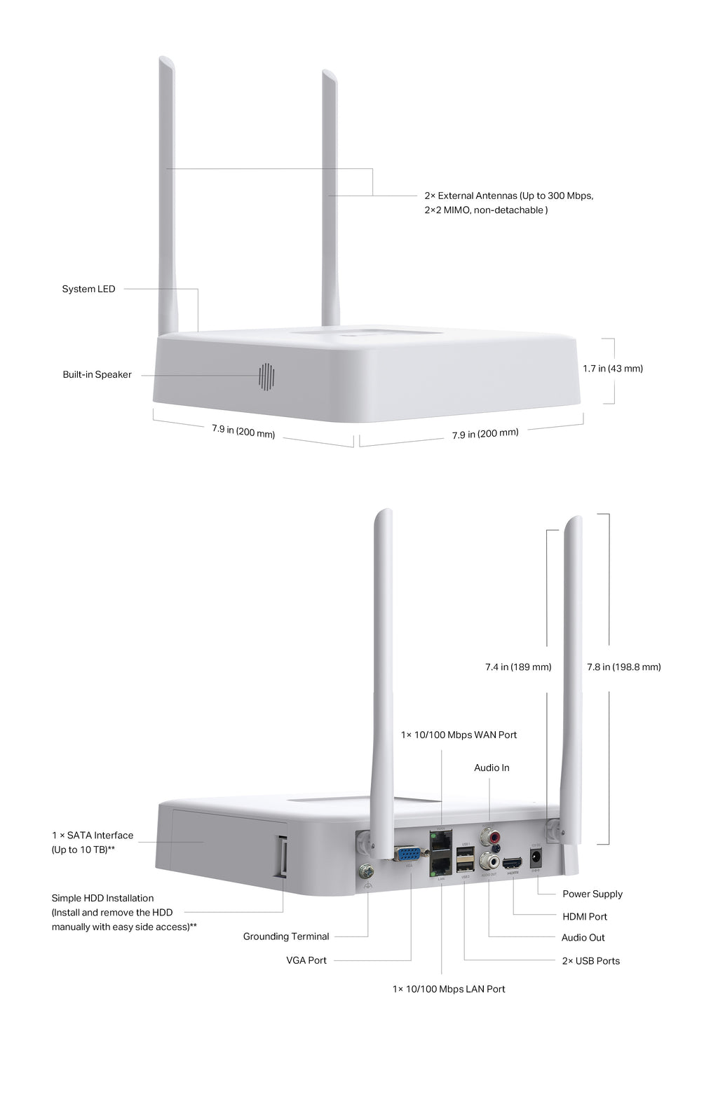 VIGI 1 serie NVR, 1 Harde schijf, 8 kanalen input - NVR1108H-W