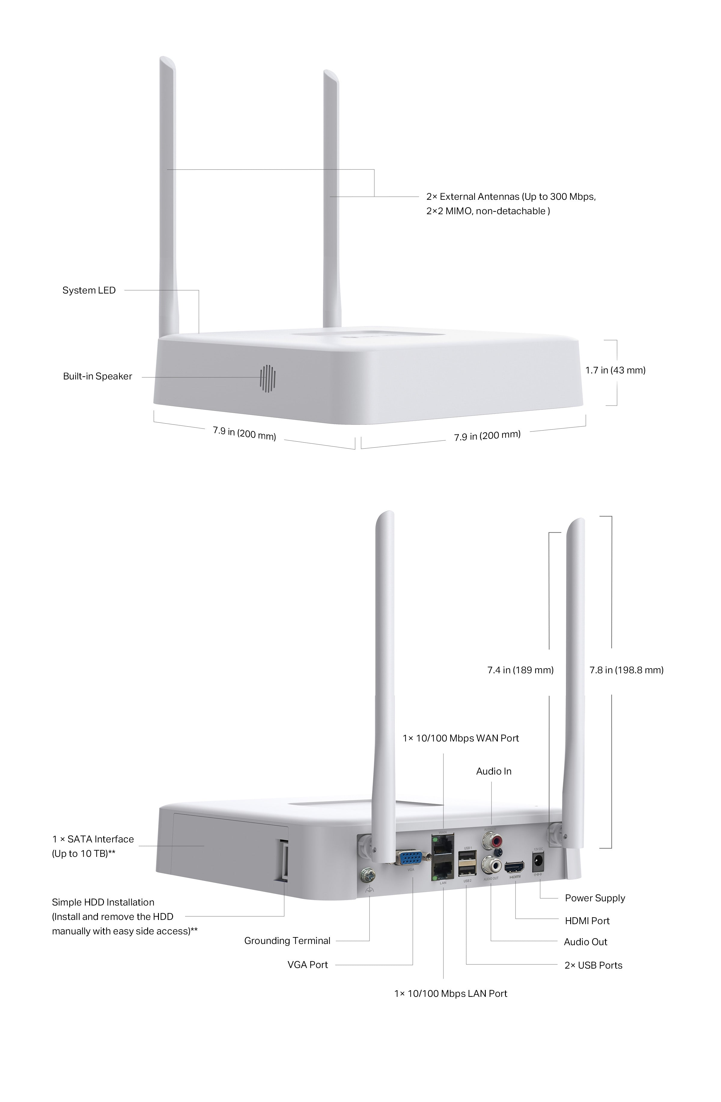 VIGI 1 serie NVR, 1 Harde schijf, 8 kanalen input - NVR1108H-W