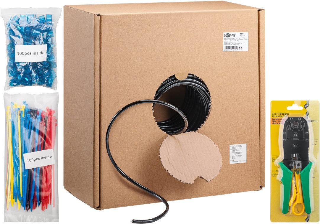 CAT 6A outdoor netwerkkabelset, U/UTP, zwart