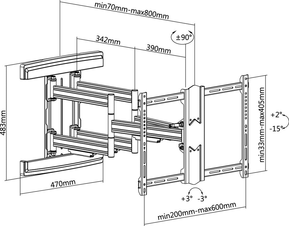 TV Muurbeugel Full Motion – Geschikt voor 37 t/m 70 inch – Zwart (XL)