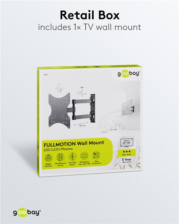 TV Muurbeugel Full Motion – Geschikt voor 23 t/m 42 inch – Zwart (S)