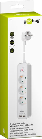 Stekkerdoos 3-voudig met schakelaar en 2x USB