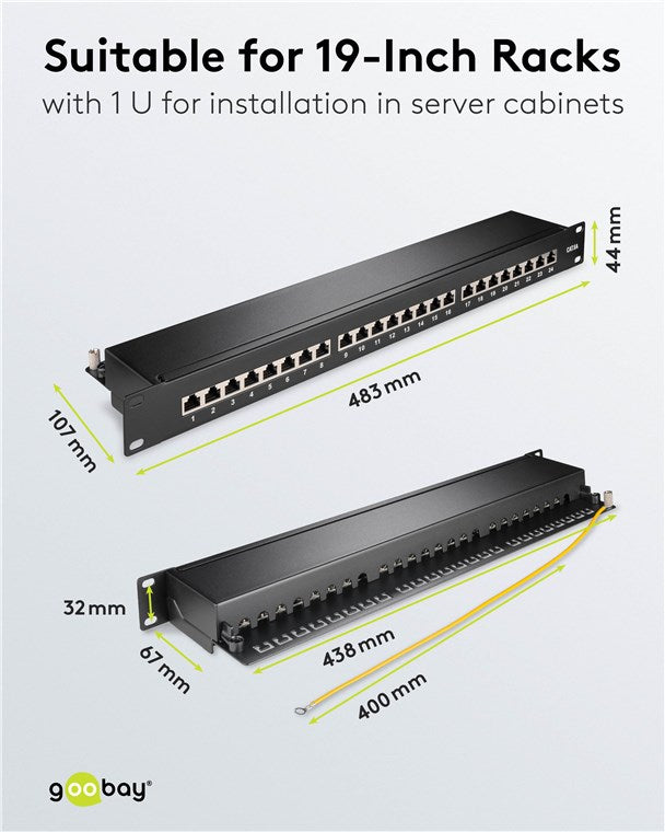 CAT 6A patchpaneel, 19 inch, 24-poorts (1 U)