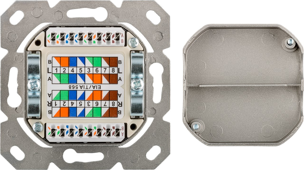 CAT 6 wandcontactdoos inbouw, 2x RJ45-aansluitingen, signaalwit RAL 9003