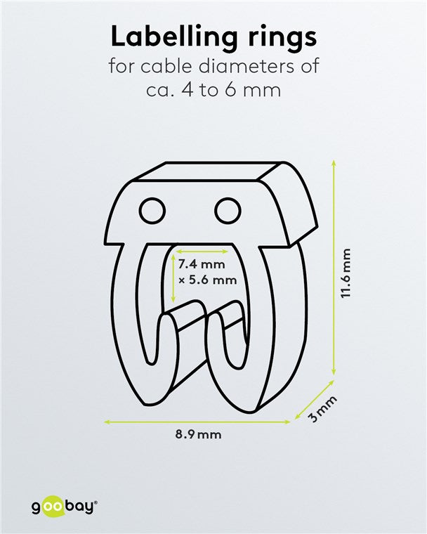 Kabelmarkeerclips "Cijfers 0-9", voor kabeldiameters van 5,6 - 7,4 mm, 10x 10 gekleurde markeerringen