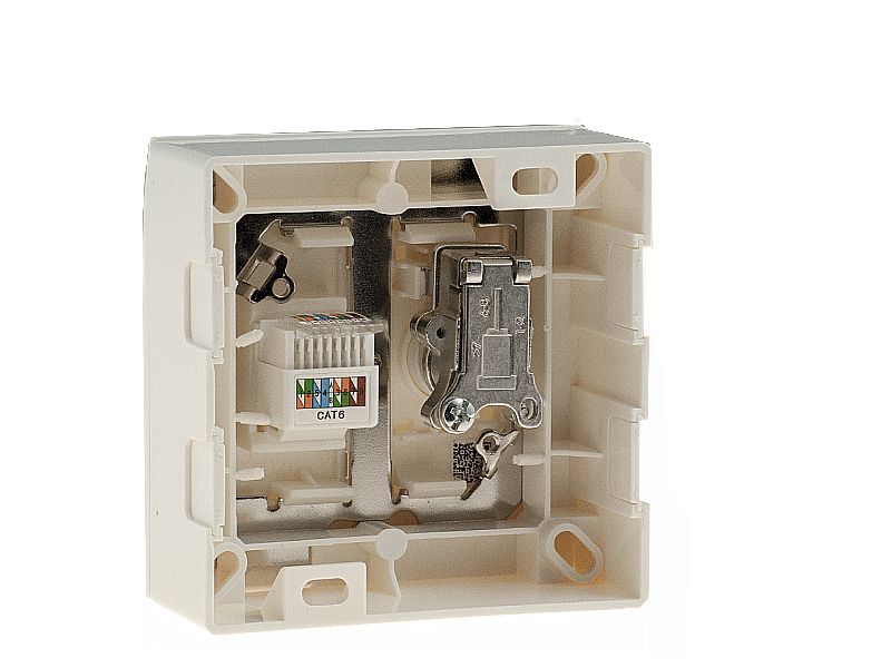 Wandcontactdoos Coax/RJ45 tweegats CAT 6 / CAT 5 - Technetix