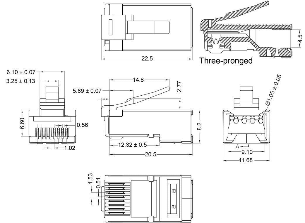 RJ45 afgeschermde stekker, CAT 6 STP (10 stuks per verp)