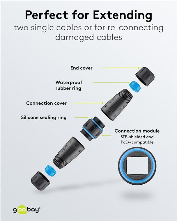 Outdoor (IP68) netwerkkabelconnector, CAT 6A STP afgeschermd