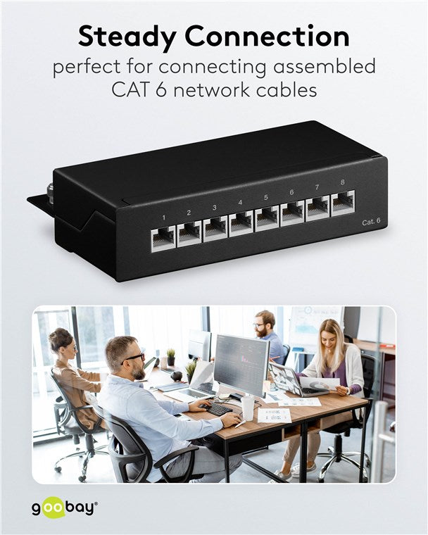 CAT 6 mini/desktop patchpaneel, 8-poorts (1 U)