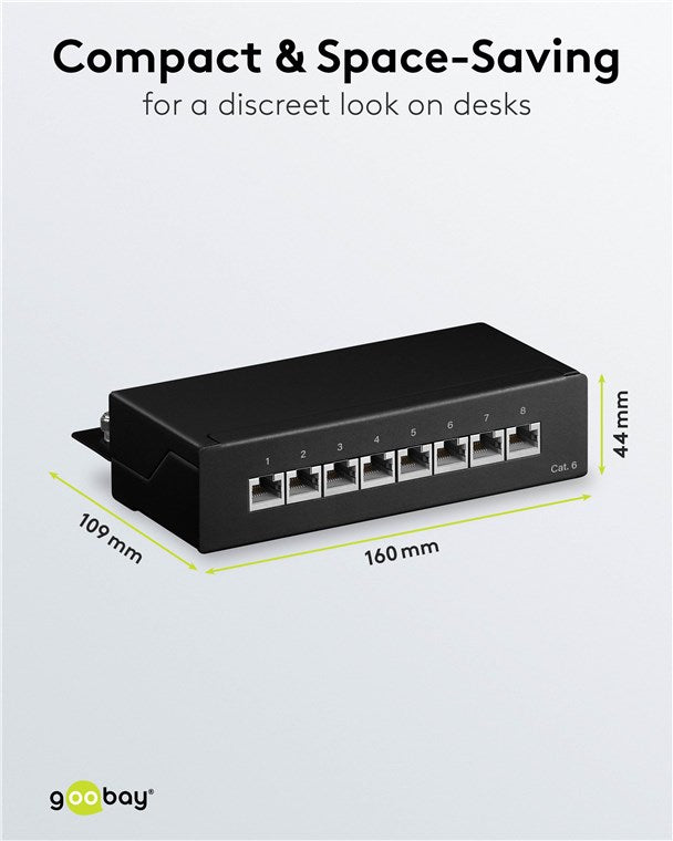 CAT 6 mini/desktop patchpaneel, 8-poorts (1 U)