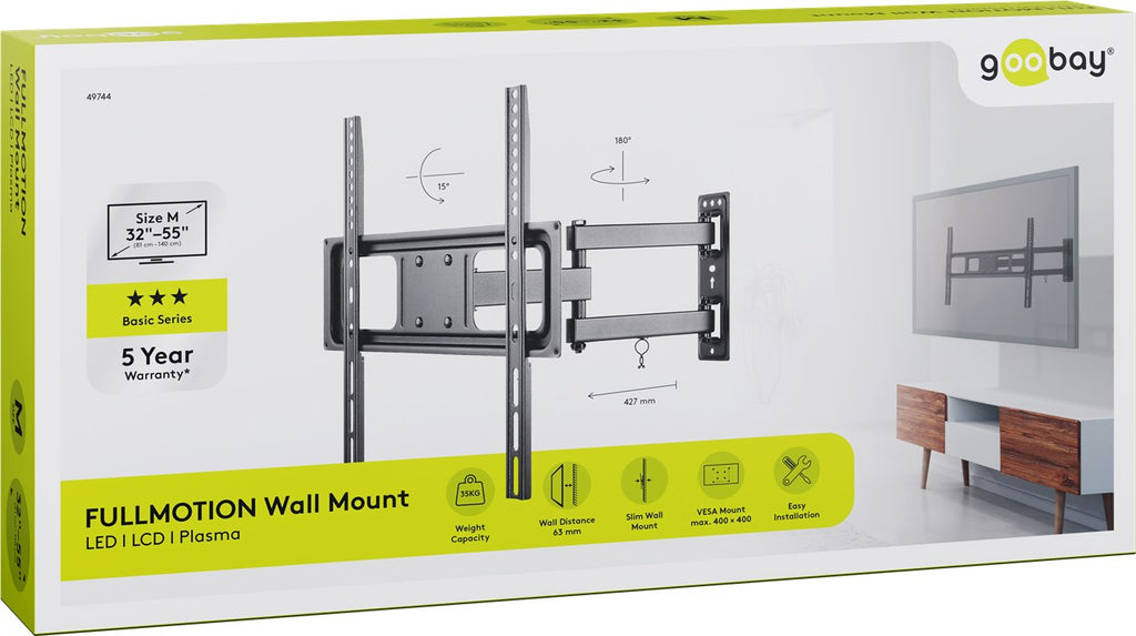 TV Muurbeugel Full Motion – Geschikt voor 32 t/m 55 inch – Zwart (M)