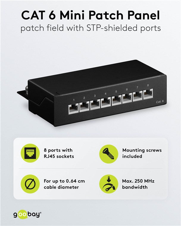 CAT 6 mini/desktop patchpaneel, 8-poorts (1 U)