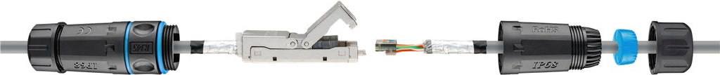 Outdoor (IP68) netwerkkabelconnector, CAT 6A STP afgeschermd