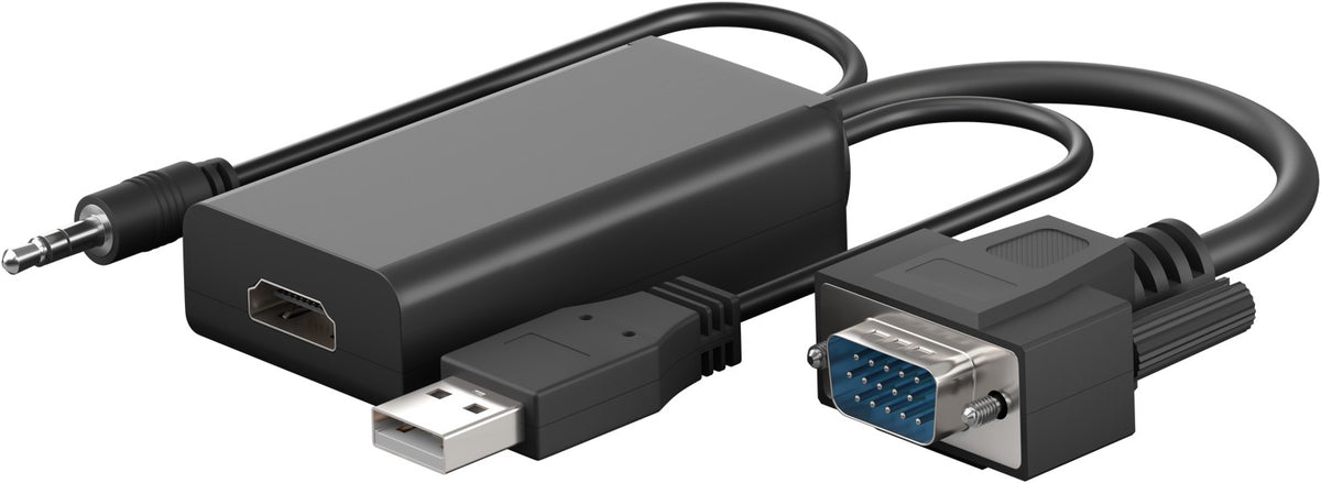 VGA-naar-HDMI-converter met 3,5 mm jack-audio - HDMI-aansluiting vrouwelijk (type A) + 3,5 mm-stekker mannelijk (3-pin, stereo) > HDMI-aansluiting vrouwelijk (type A)