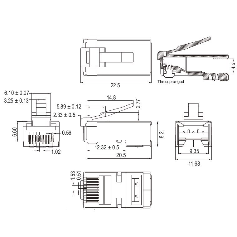 RJ45 afgeschermde stekker, CAT 6A STP (10 stuks per verp)