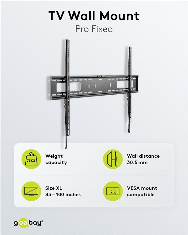 TV Muurbeugel Vast – Geschikt voor 43 t/m 100 inch – Zwart (XL)