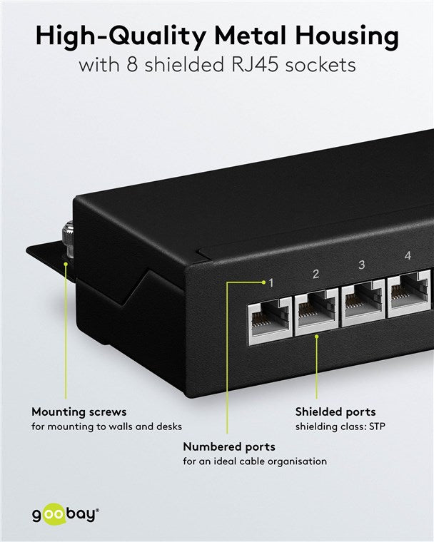 CAT 6a mini/desktop patchpaneel, 8-poorts (1 U)